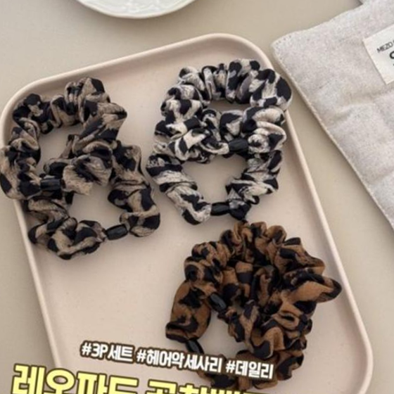 하이뷰 방한 레오파드 스타일 곱창밴드 3개세트 호피 집게핀 : 펄케이영유통