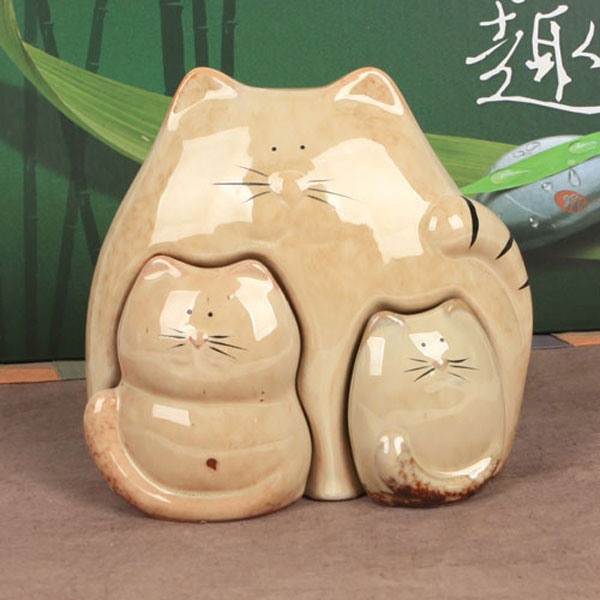 품안에 고양이 가족(3p) /C-2 도자기인형 소품 장식소품 인테리어소품 예쁜도자기 동물인형 장식품 5만원이상 무료배송 : 오일장