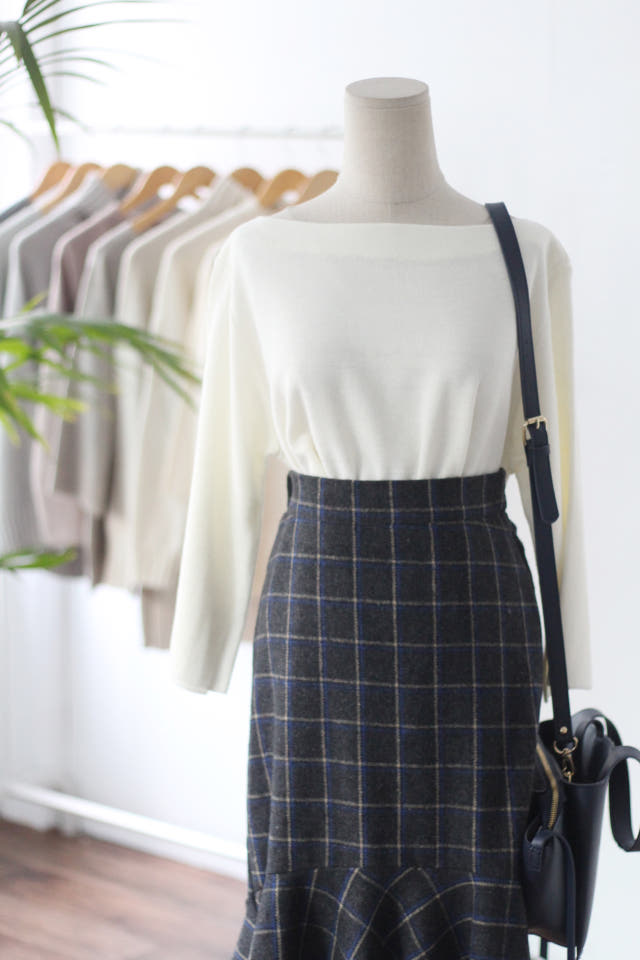 Check Mermaid Ruffle Long Skirt Bending Fall Winte