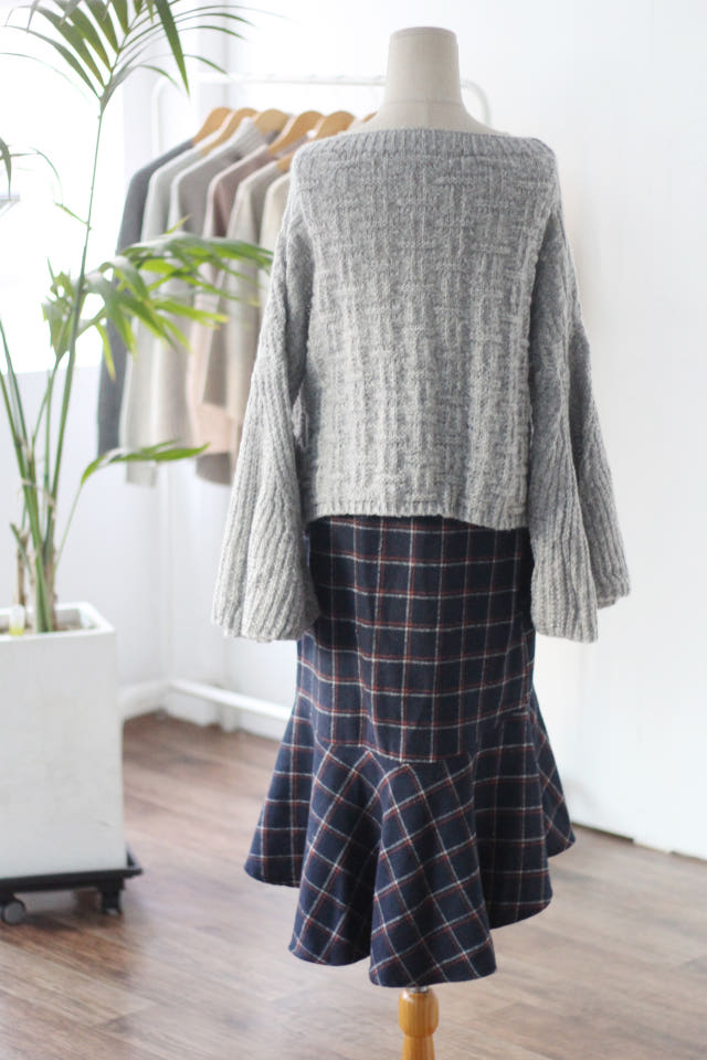 Check Mermaid Ruffle Long Skirt Bending Fall Winte