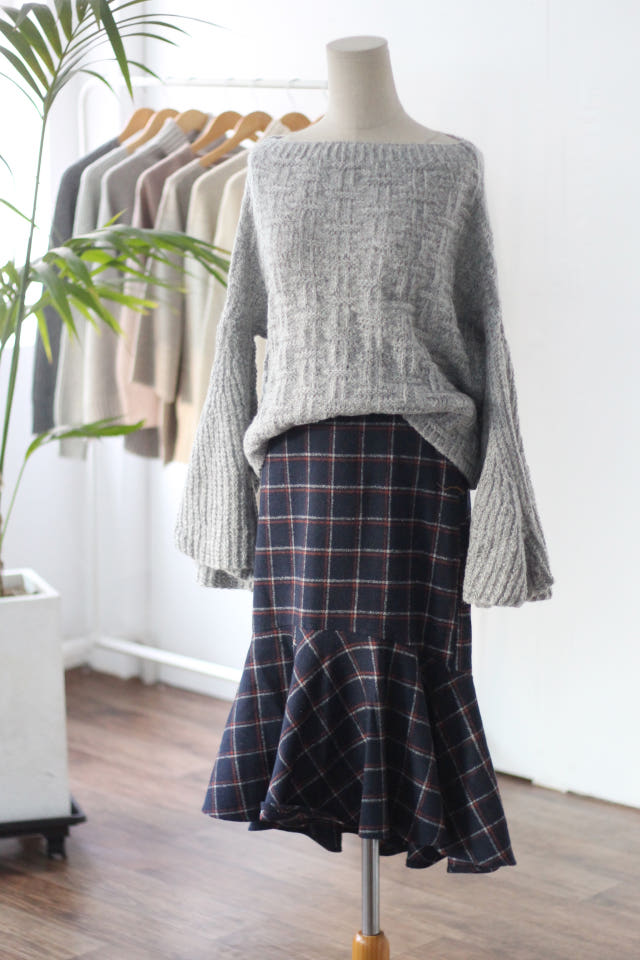 Check Mermaid Ruffle Long Skirt Bending Fall Winte