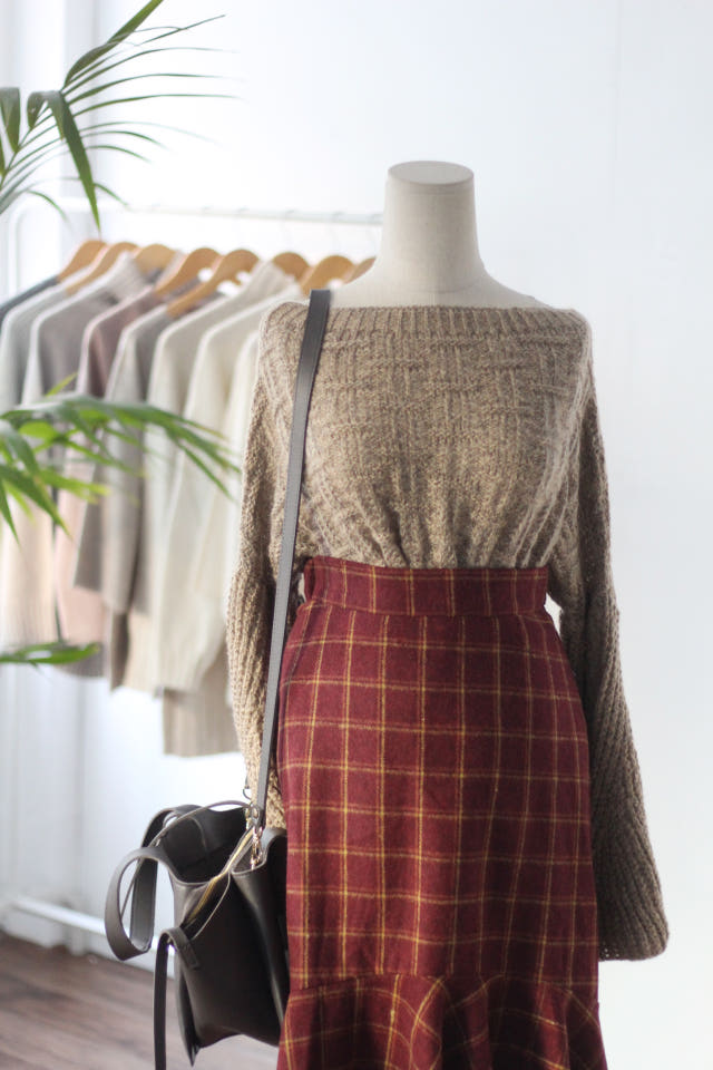 Check Mermaid Ruffle Long Skirt Bending Fall Winte