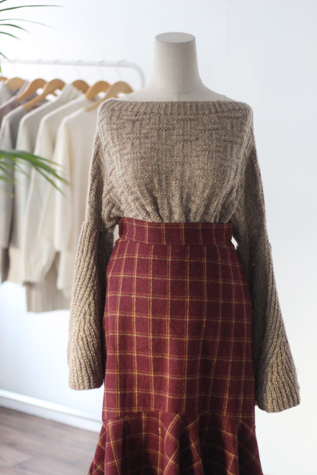 Check Mermaid Ruffle Long Skirt Bending Fall Winte