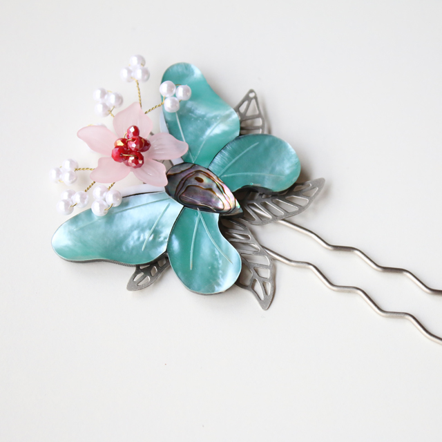 큰자개나비꽃 한복 뒤꽂이 뒷꽂이 옆꽂이 머리꽂이 뒷꽃이 머리꽂이 결혼 예복 : 메링미