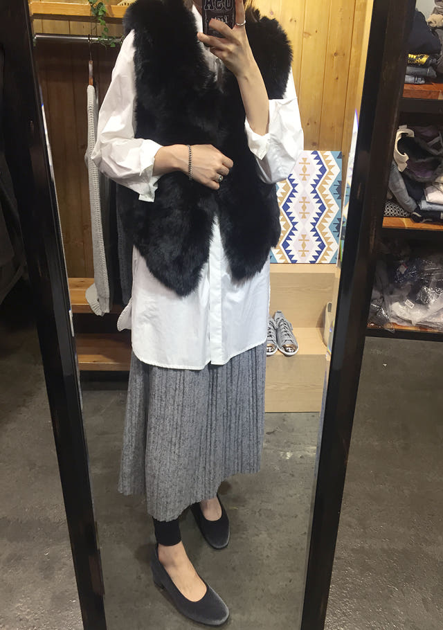 Winter wool pleated long skirt brushed bending wri