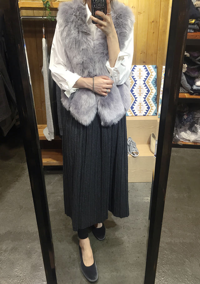 Winter wool pleated long skirt brushed bending wri