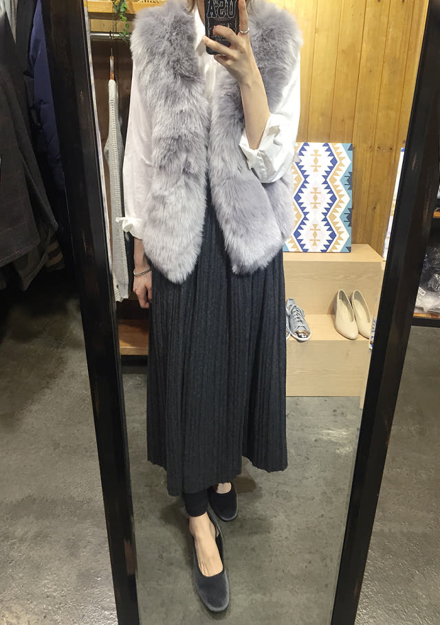 Winter wool pleated long skirt brushed bending wri