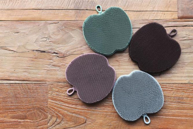 Scrubber Dish Washing Pastel Silicone Apple Scrub 
