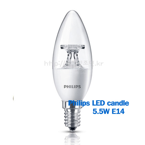 [밝은빛조명]필립스 LED 5.5W촛대구_14베이스_샹들리에 램프_촛대구40W대체 LED : 밝은빛조명