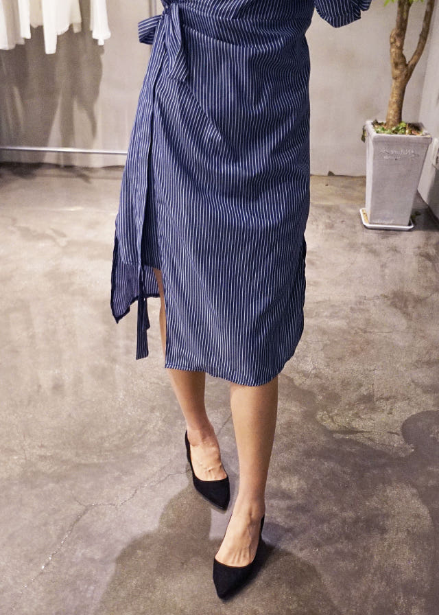 New Long Stripe Lap Shirt Dress Ethnic Uncle Fukar