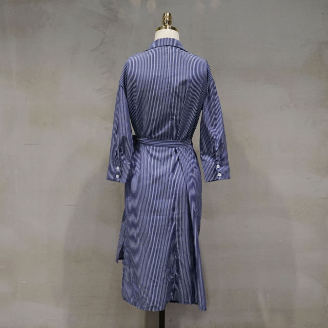 New Long Stripe Lap Shirt Dress Ethnic Uncle Fukar