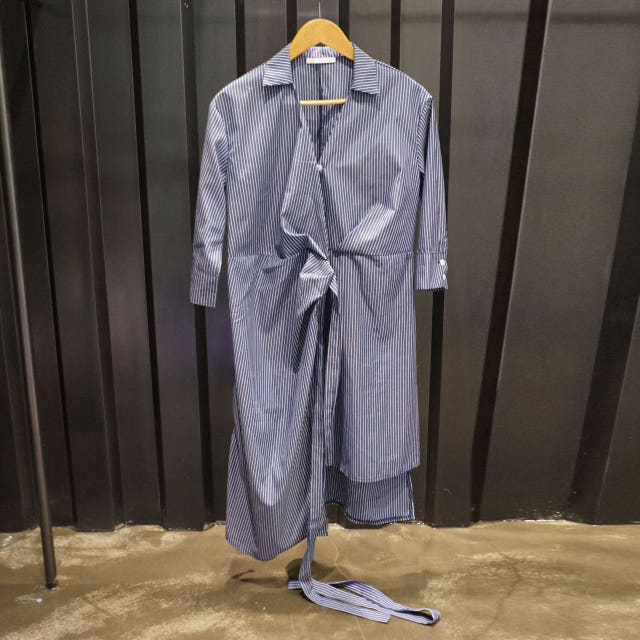 New Long Stripe Lap Shirt Dress Ethnic Uncle Fukar