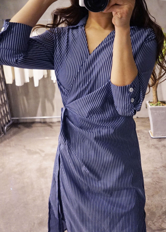 New Long Stripe Lap Shirt Dress Ethnic Uncle Fukar