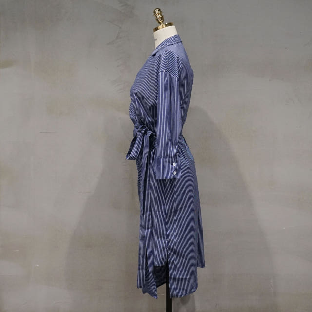 New Long Stripe Lap Shirt Dress Ethnic Uncle Fukar