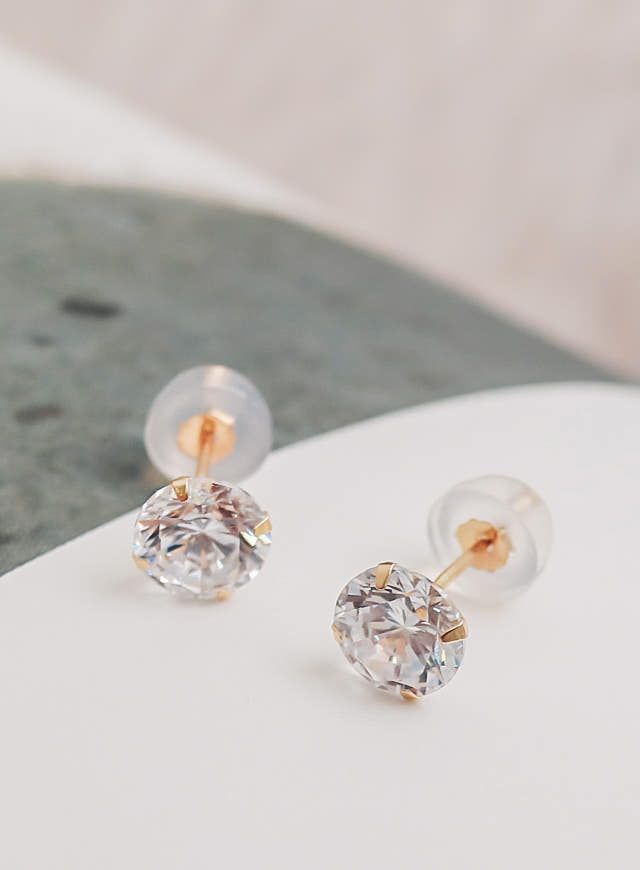 White Love Story Cubic Earrings 14k Gold 14K Spike