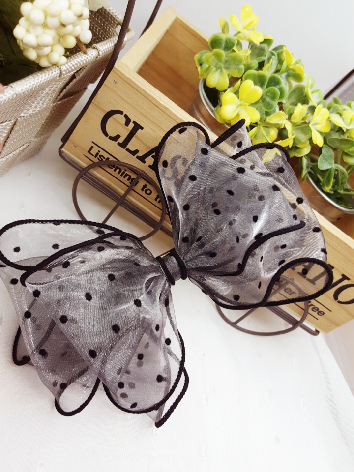 NEW HAIR CLIP HOOP White Ribbon Pin Dotted Ribbon 