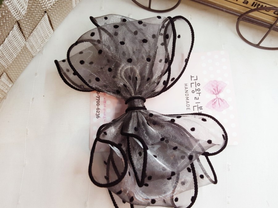 NEW HAIR CLIP HOOP White Ribbon Pin Dotted Ribbon 