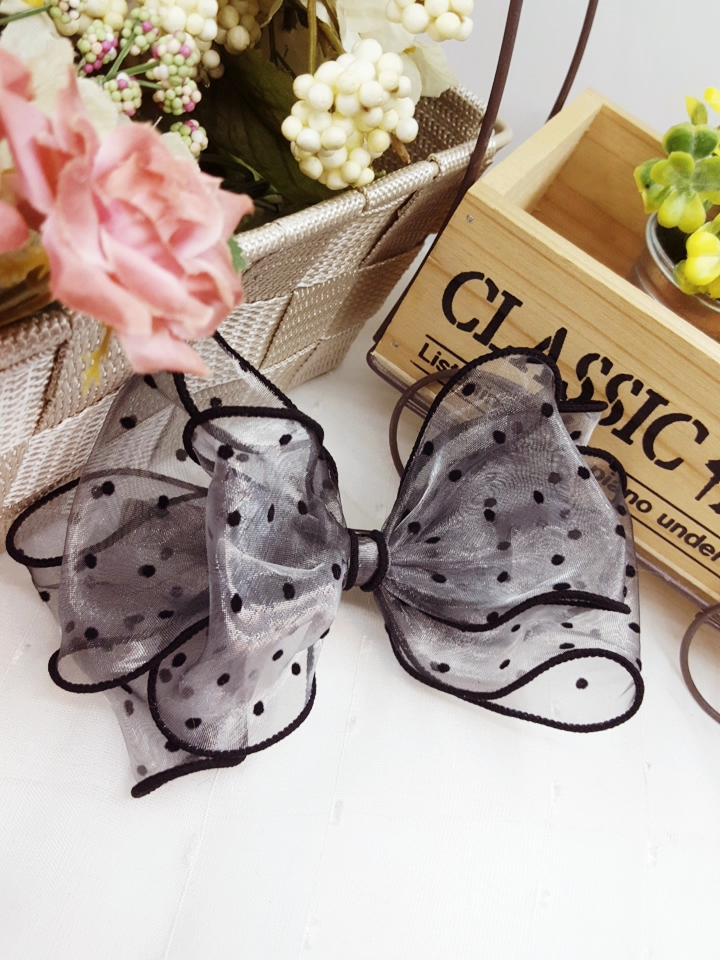 NEW HAIR CLIP HOOP White Ribbon Pin Dotted Ribbon 