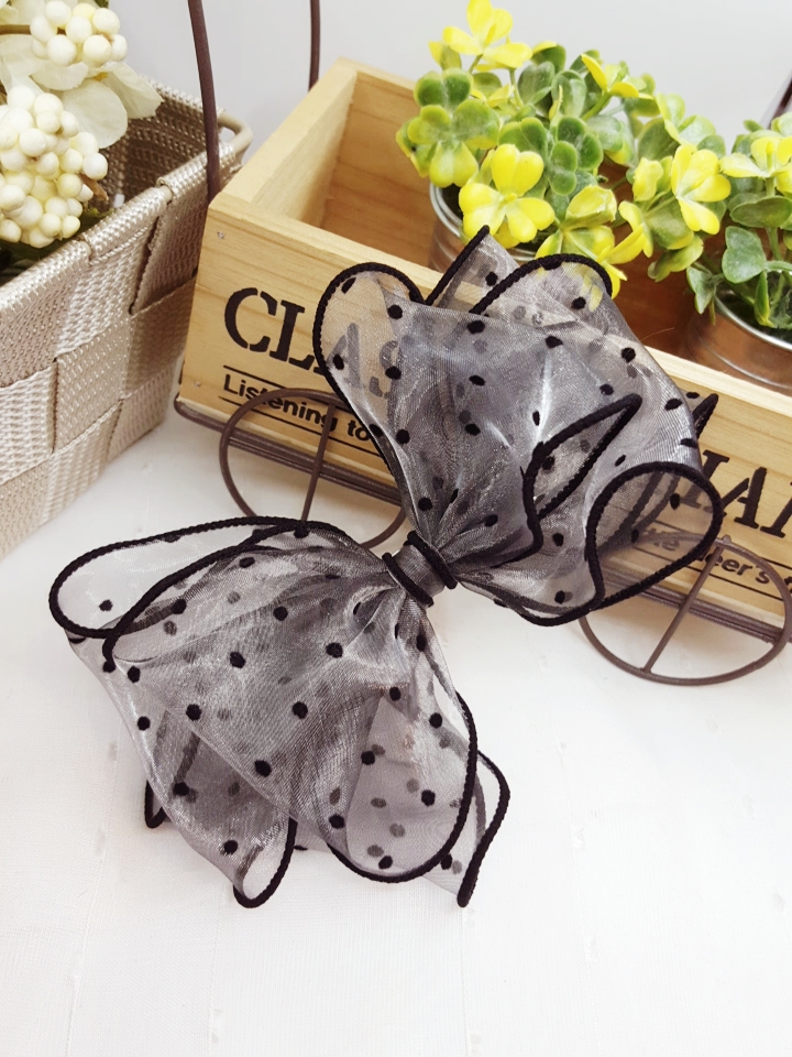 NEW HAIR CLIP HOOP White Ribbon Pin Dotted Ribbon 