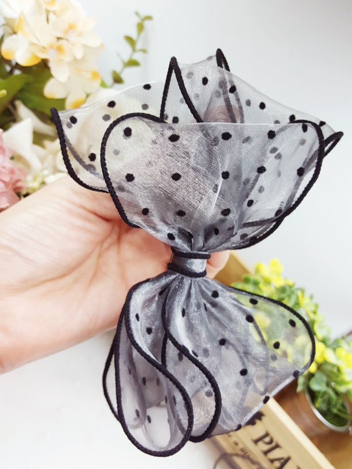 NEW HAIR CLIP HOOP White Ribbon Pin Dotted Ribbon 