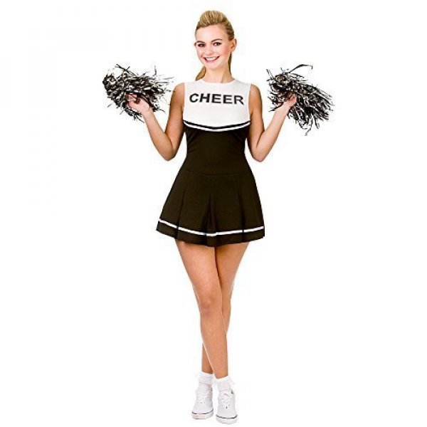 (M) Ladies Cheerleader Costume for Sport Fancy Dress Womens M Black / White : Buyingday