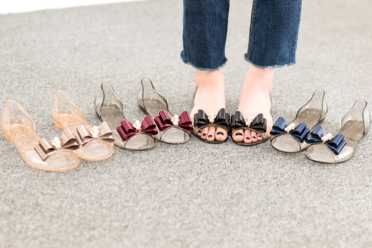 NEW WOMEN JELLY SHOES Jubilee Satin Ribbon Jelly 4