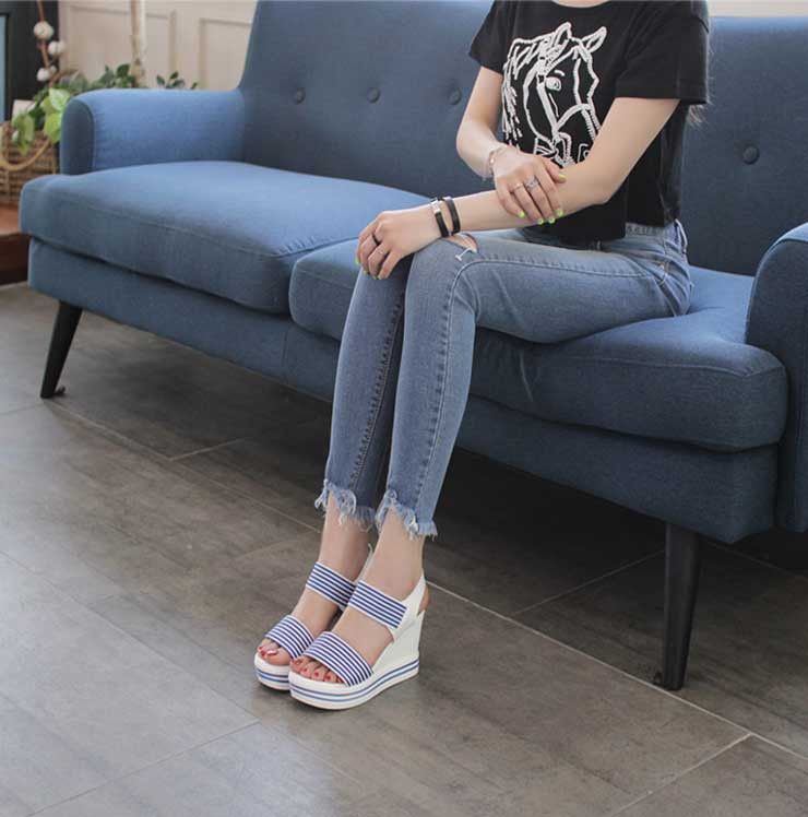 New R_S000735 Stripe banding wedge sandals with li