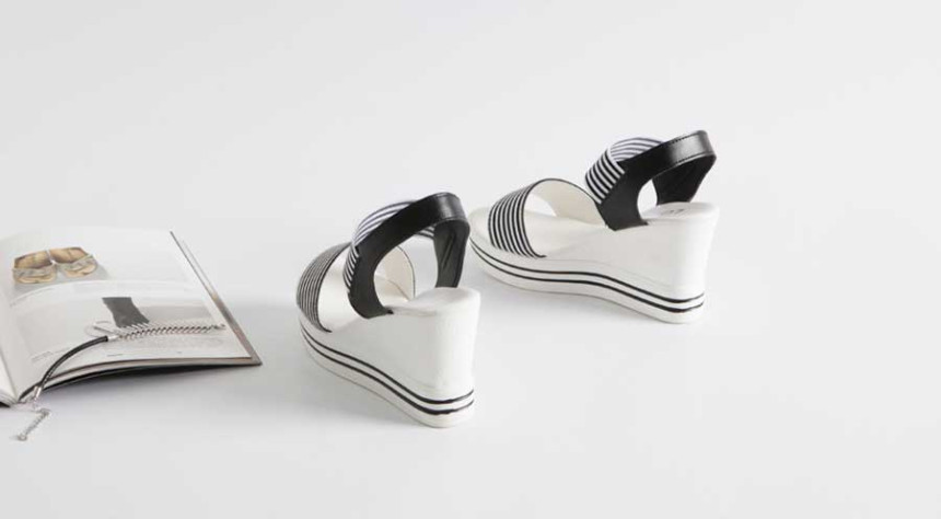 New R_S000735 Stripe banding wedge sandals with li