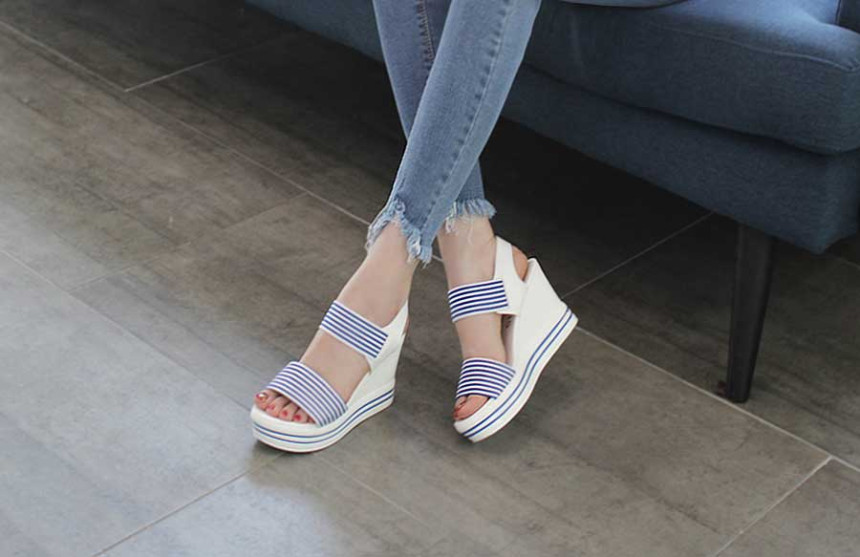 New R_S000735 Stripe banding wedge sandals with li