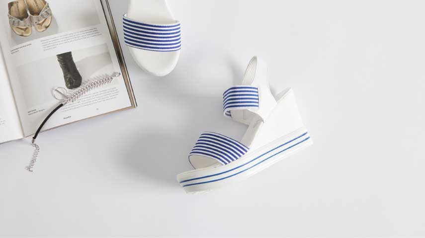 New R_S000735 Stripe banding wedge sandals with li