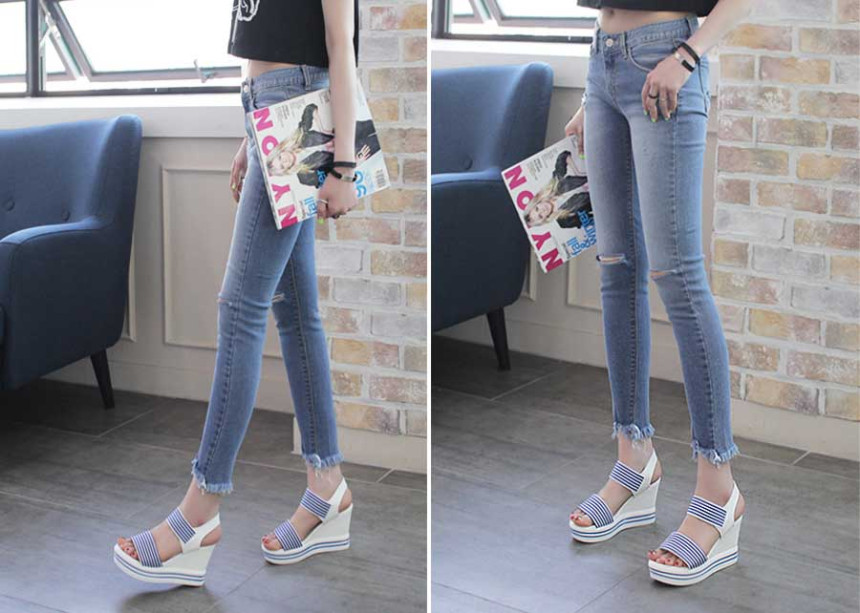 New R_S000735 Stripe banding wedge sandals with li