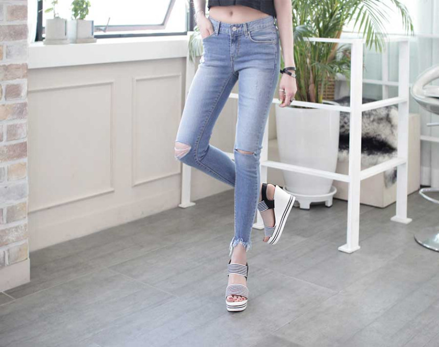 New R_S000735 Stripe banding wedge sandals with li