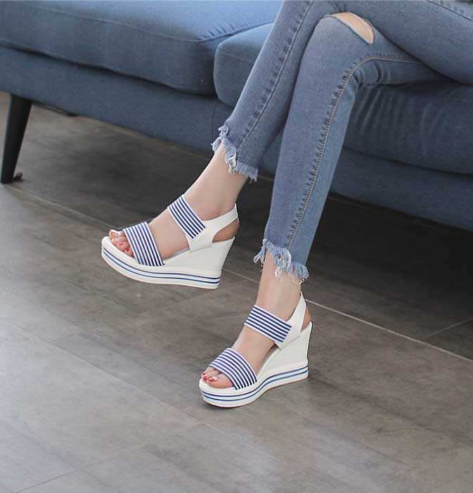 New R_S000735 Stripe banding wedge sandals with li