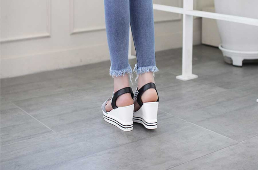 New R_S000735 Stripe banding wedge sandals with li