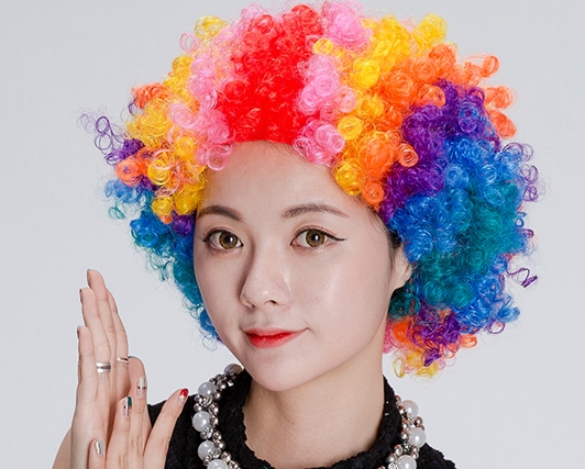 아프로 가발 뽀글이 뽀글 아줌마 파마 폭탄 머리 삐에로 광대 무지개 : 글로비스에스