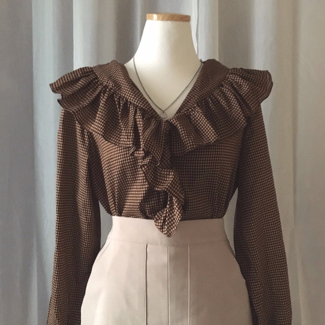 Women Blouses Waffle Lace Check Fall V Neck Blouse