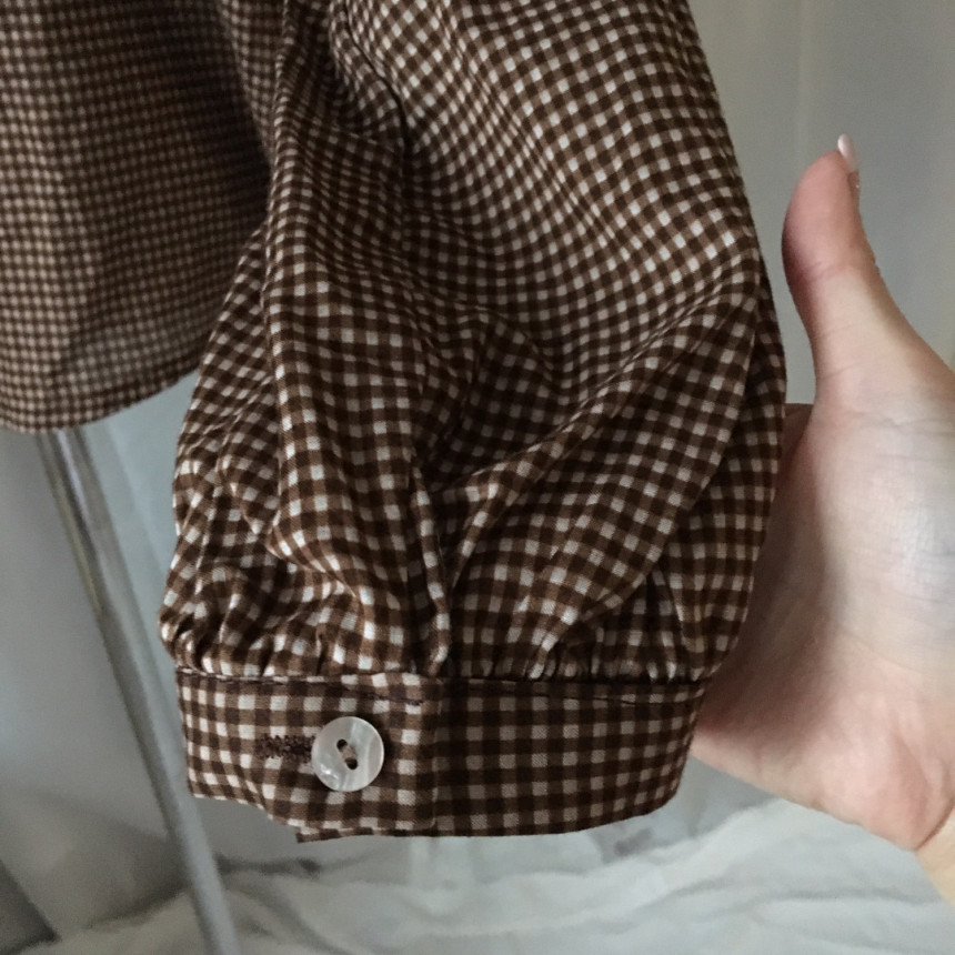 Women Blouses Waffle Lace Check Fall V Neck Blouse