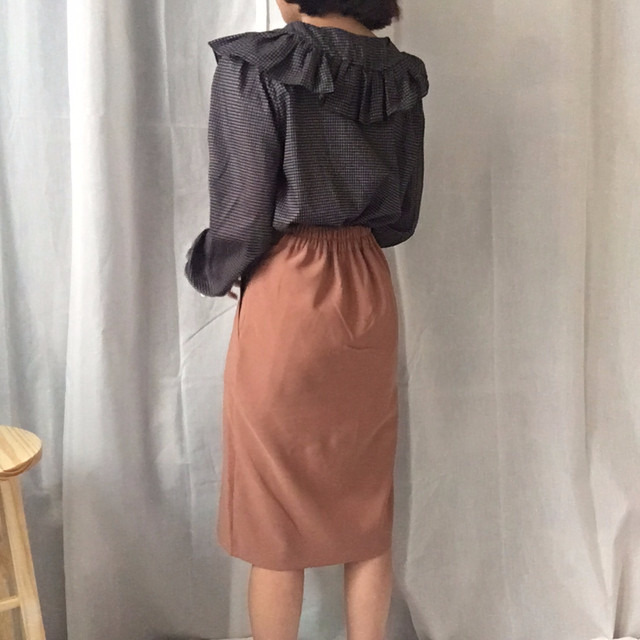 Women Blouses Waffle Lace Check Fall V Neck Blouse