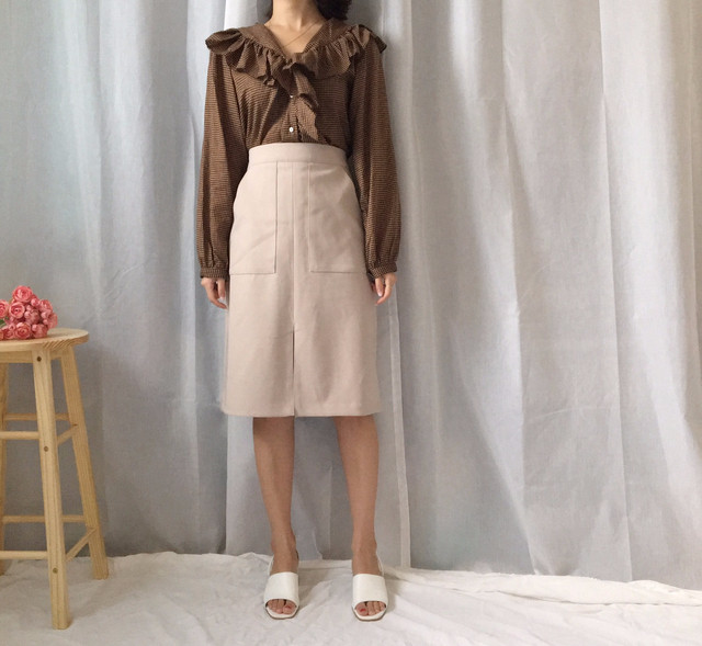 Women Blouses Waffle Lace Check Fall V Neck Blouse