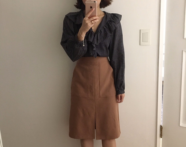 Women Blouses Waffle Lace Check Fall V Neck Blouse