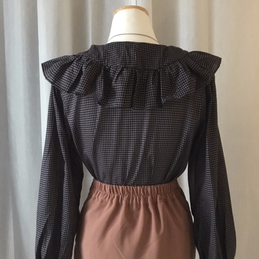 Women Blouses Waffle Lace Check Fall V Neck Blouse