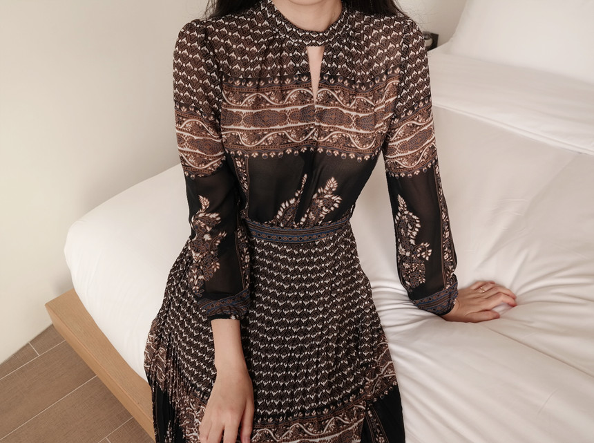 New Women Dress mood antique flower pattern autumn