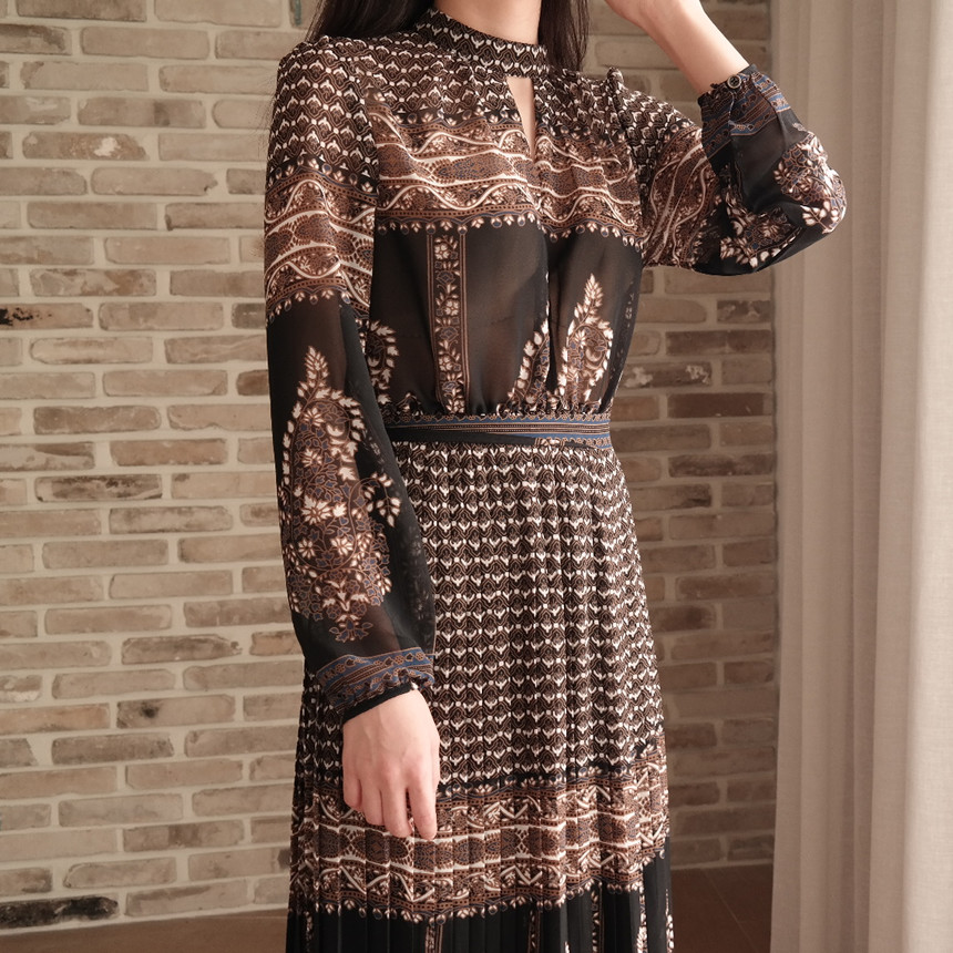 New Women Dress mood antique flower pattern autumn