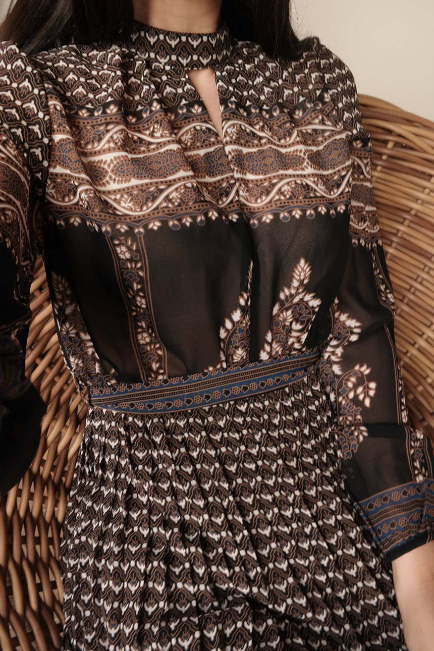 New Women Dress mood antique flower pattern autumn