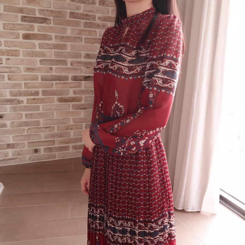 New Women Dress mood antique flower pattern autumn
