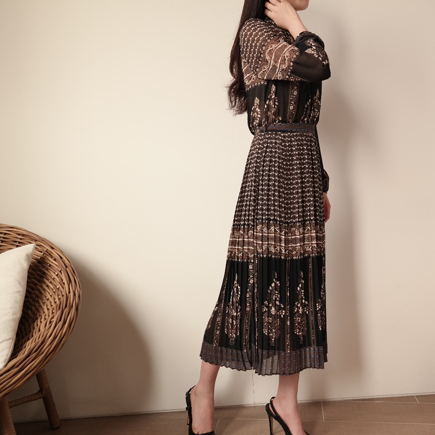 New Women Dress mood antique flower pattern autumn
