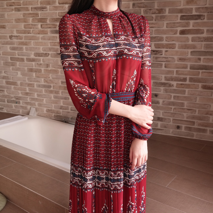 New Women Dress mood antique flower pattern autumn