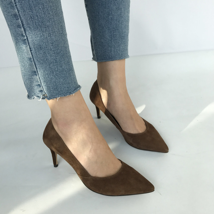 Cowhide stiletto mid heel 7cm black, beige, wine, 
