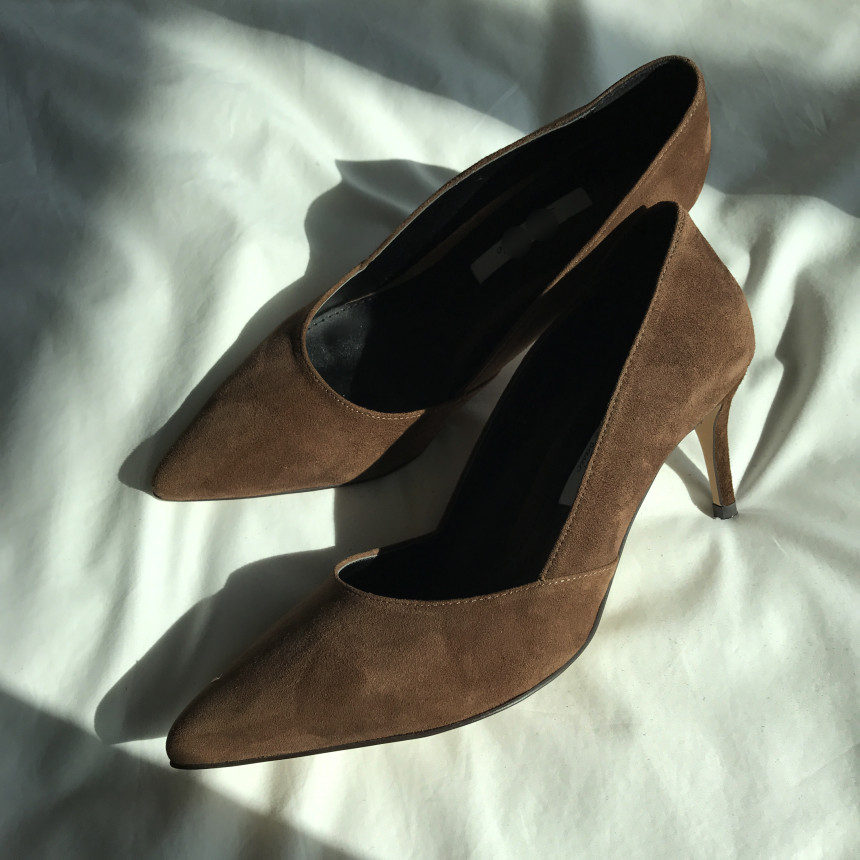 Cowhide stiletto mid heel 7cm black, beige, wine, 