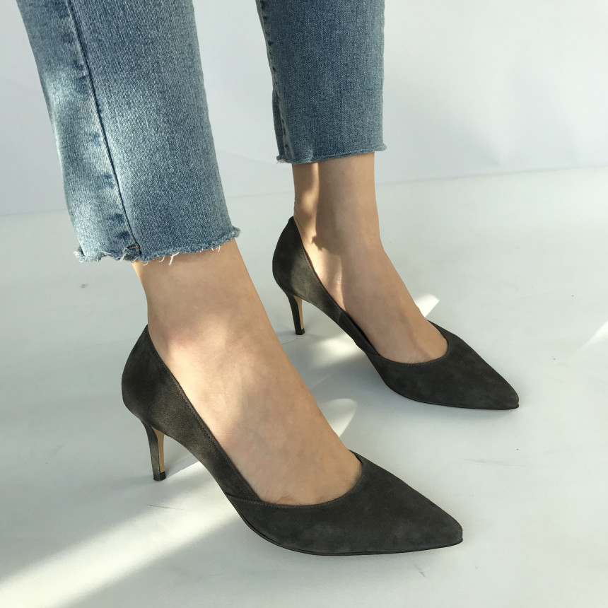 Cowhide stiletto mid heel 7cm black, beige, wine, 